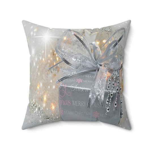 Christmas Pillow- Silver Present with Bow