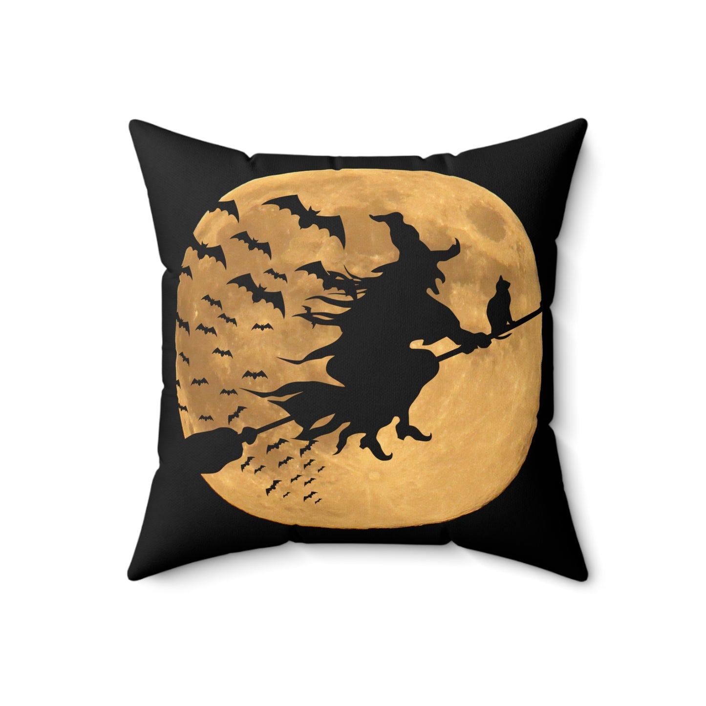 Halloween Witch on Broom Throw Pillow