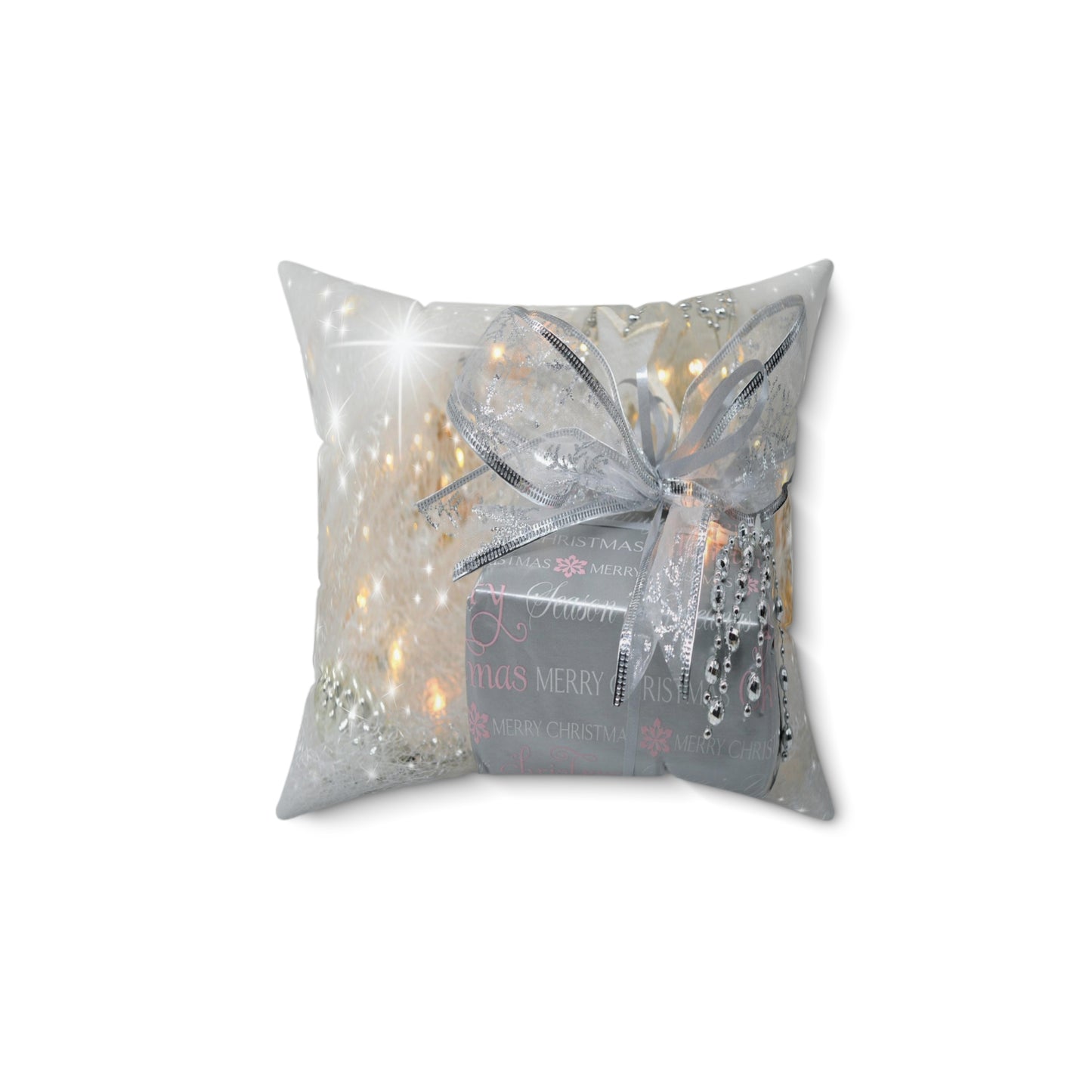 Christmas Pillow- Silver Present with Bow