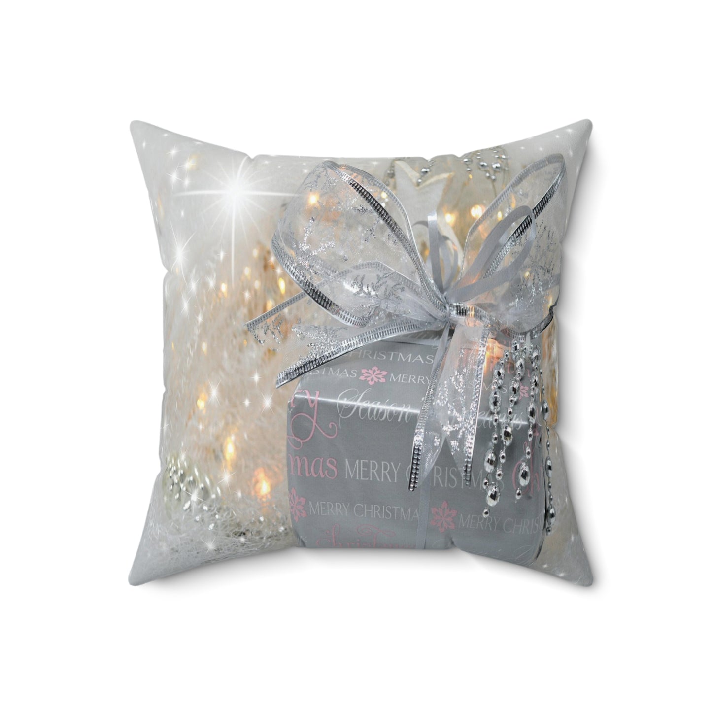 Christmas Pillow- Silver Present with Bow