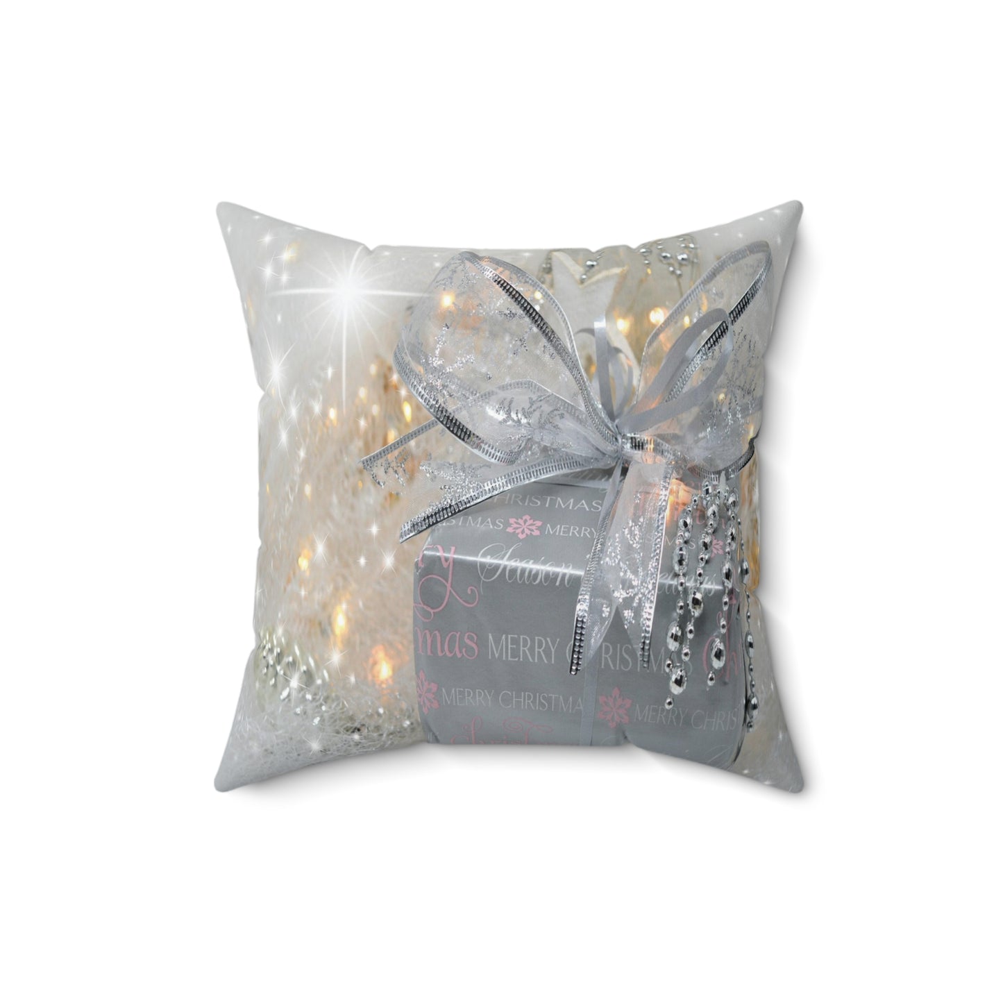 Christmas Pillow- Silver Present with Bow