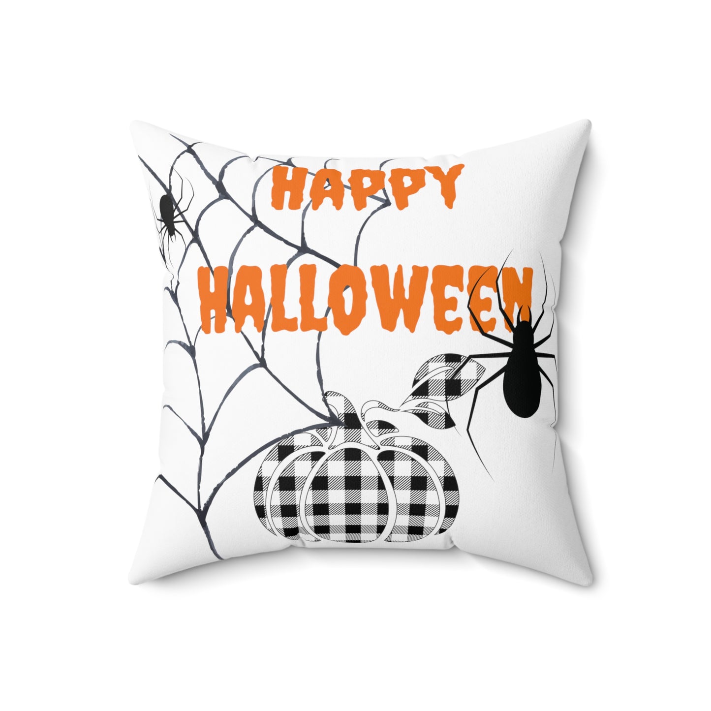 Halloween 'Happy Halloween' Throw Pillow (Plaid Pumpkin)