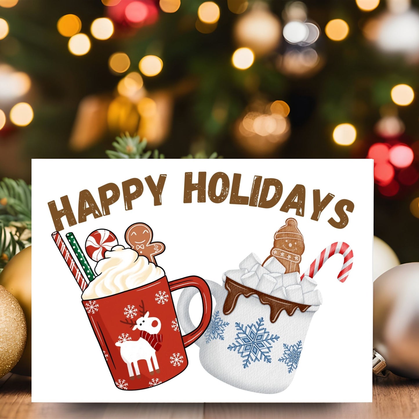 Printable "Happy Holidays" greeting card 7x5 inches