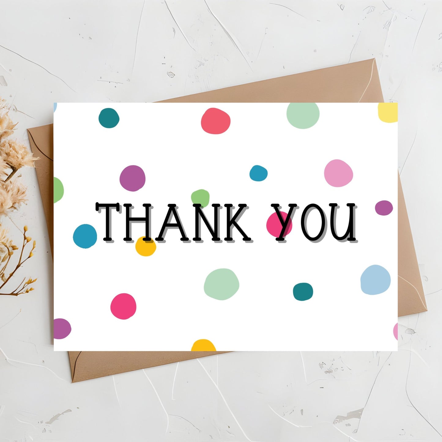 Printable Thank You greeting card 7x5 inch - Polka dot