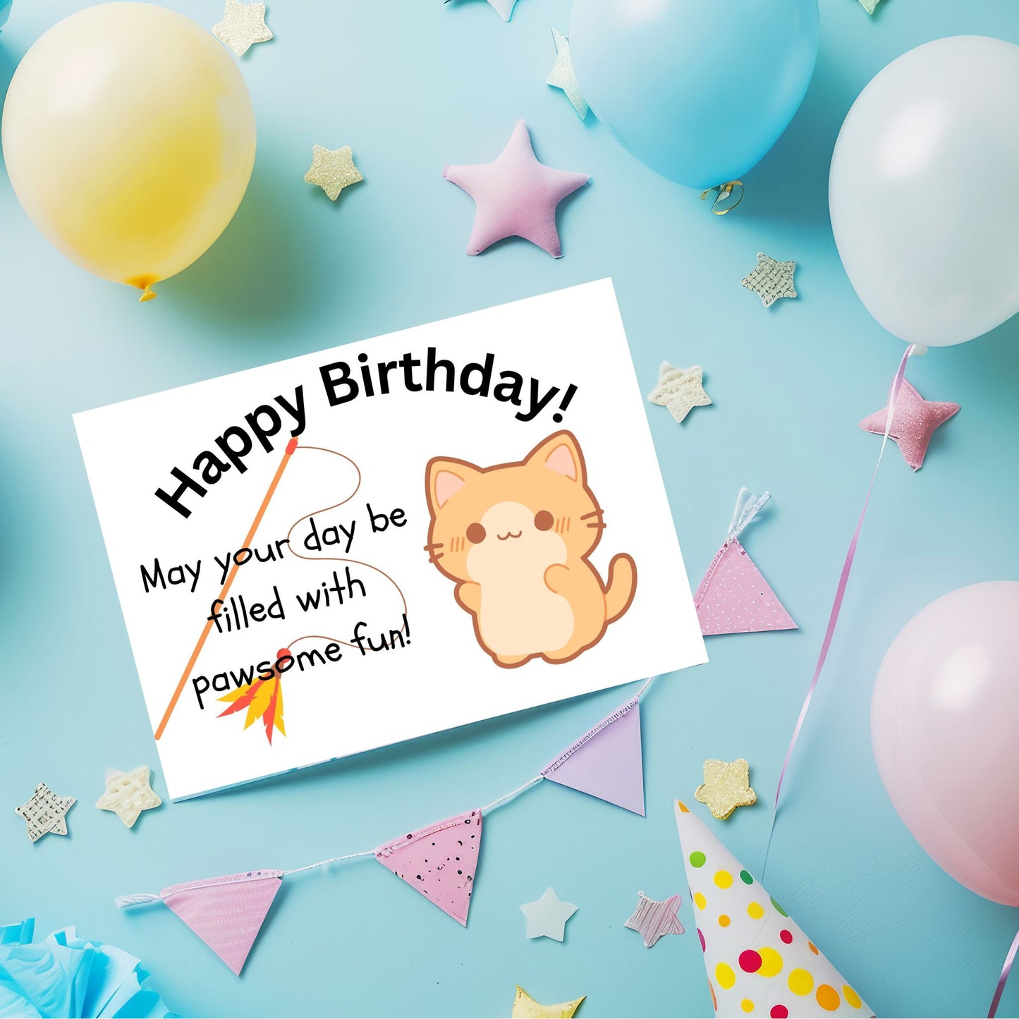 Printable "May Your Day Be Filled With Paw-some Fun" Birthday card 7x5 inch