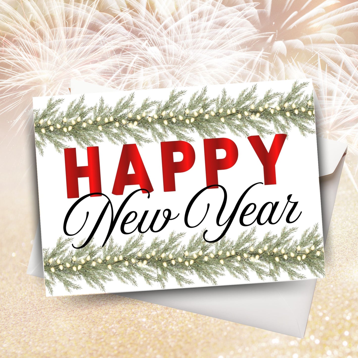 Printable "Happy New Year" greeting card 7x5 inches