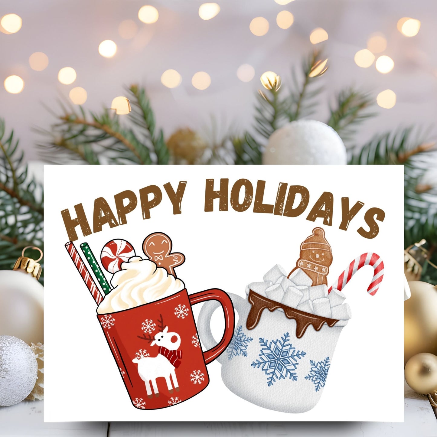 Printable "Happy Holidays" greeting card 7x5 inches