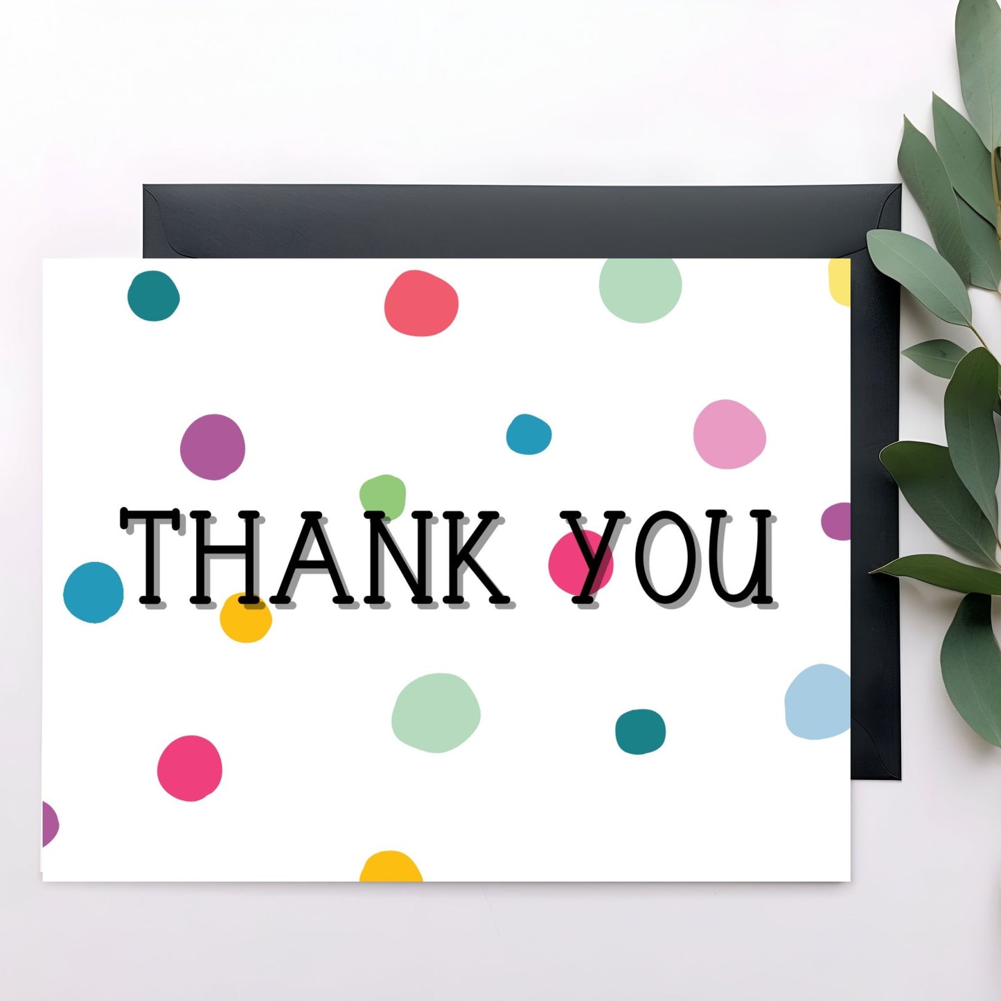 Printable Thank You greeting card 7x5 inch - Polka dot