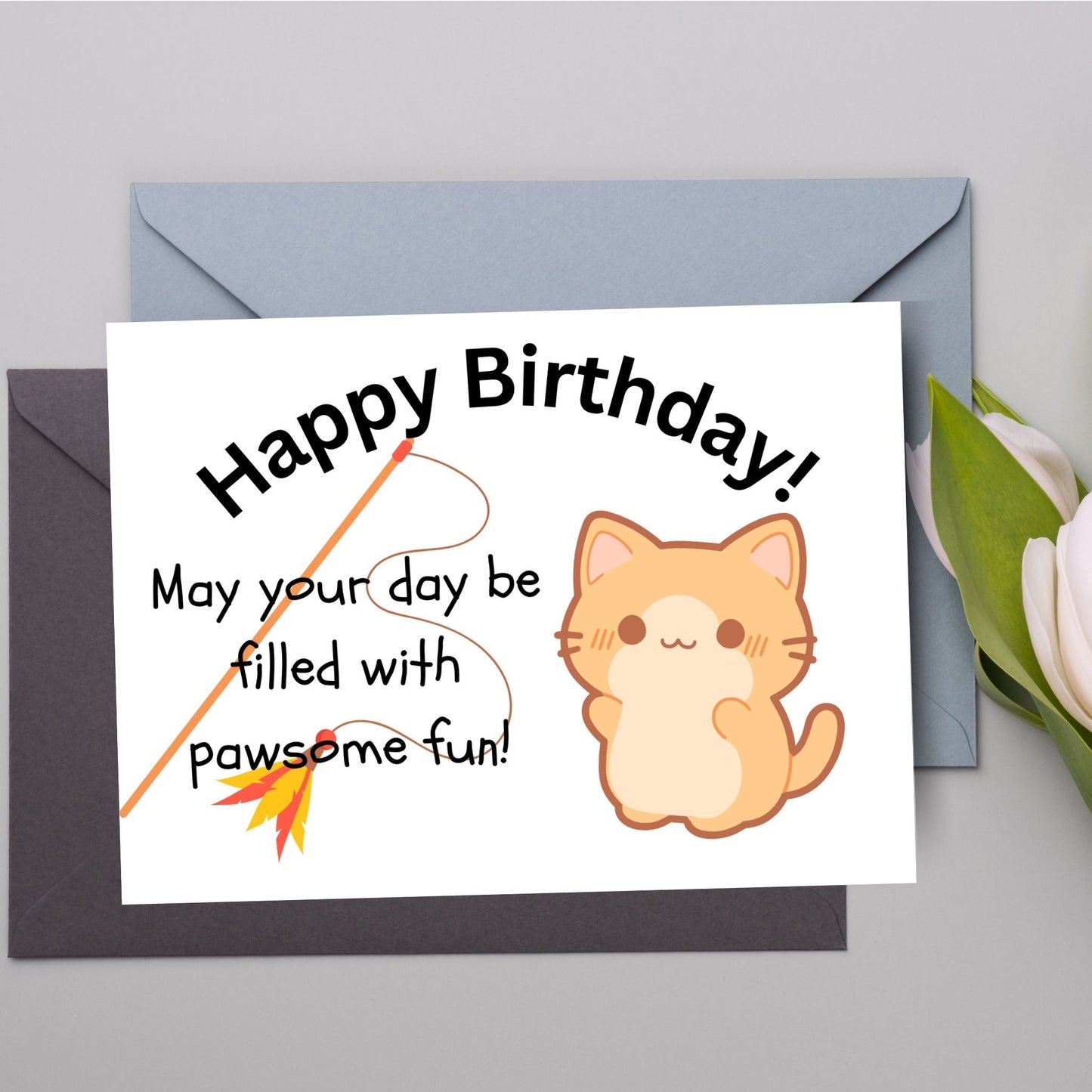 Printable "May Your Day Be Filled With Paw-some Fun" Birthday card 7x5 inch