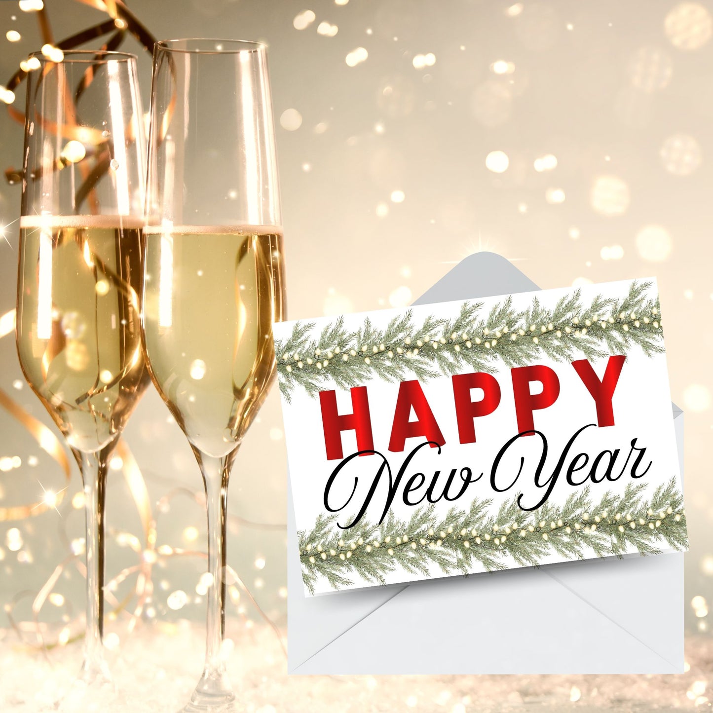 Printable "Happy New Year" greeting card 7x5 inches