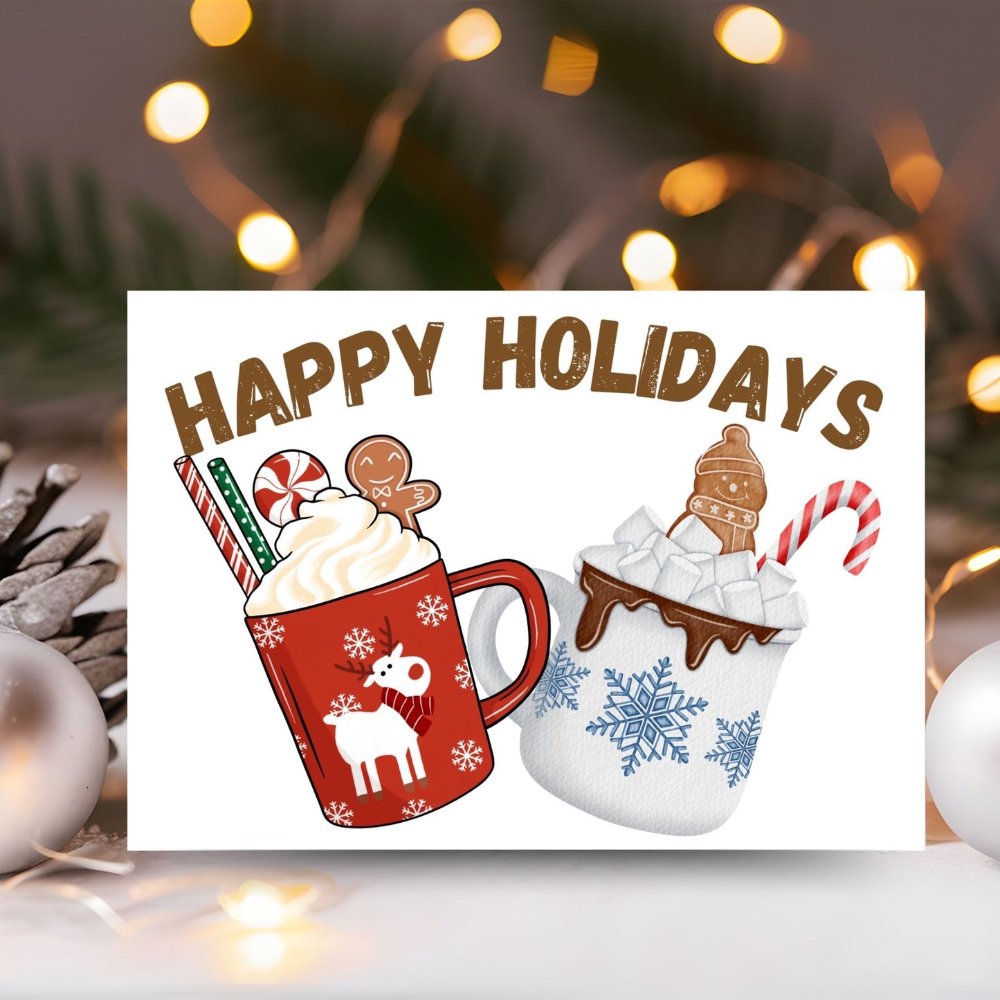 Printable "Happy Holidays" greeting card 7x5 inches