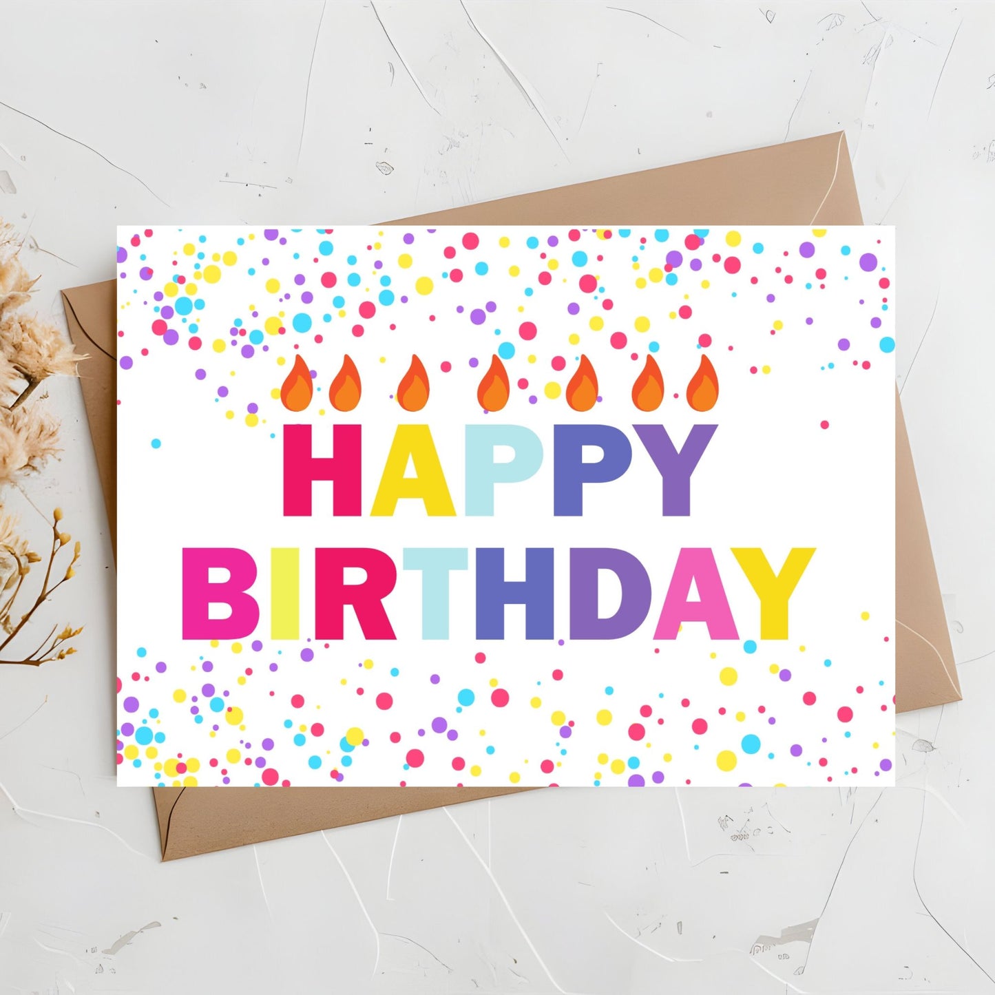 Printable Happy Birthday Multi Color Letters card 7x5 inch