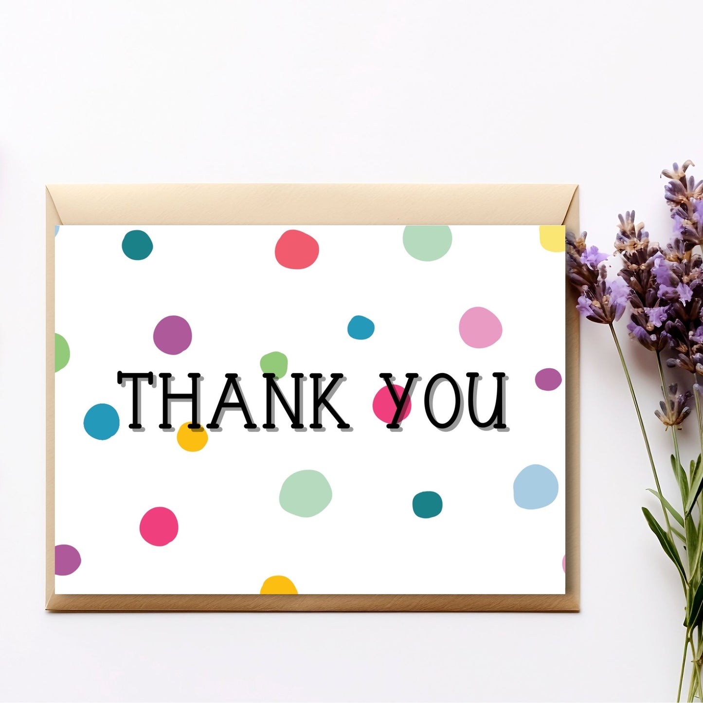 Printable Thank You greeting card 7x5 inch - Polka dot