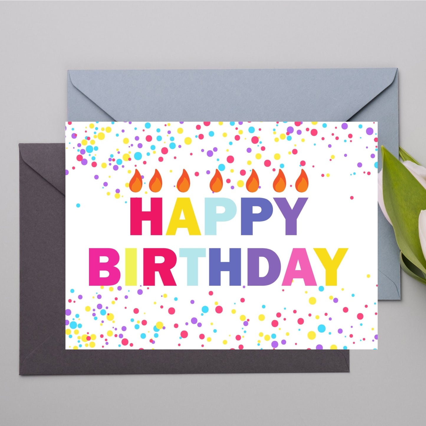 Printable Happy Birthday Multi Color Letters card 7x5 inch