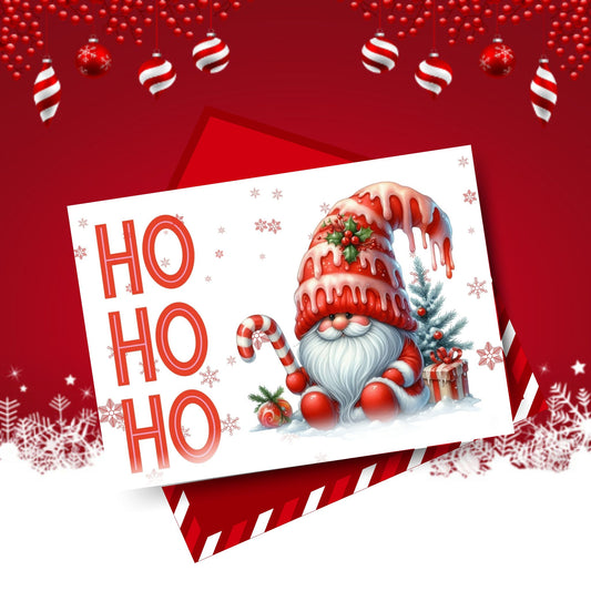 Printable "HoHoHo Santa Gnome" greeting card 7x5 inches