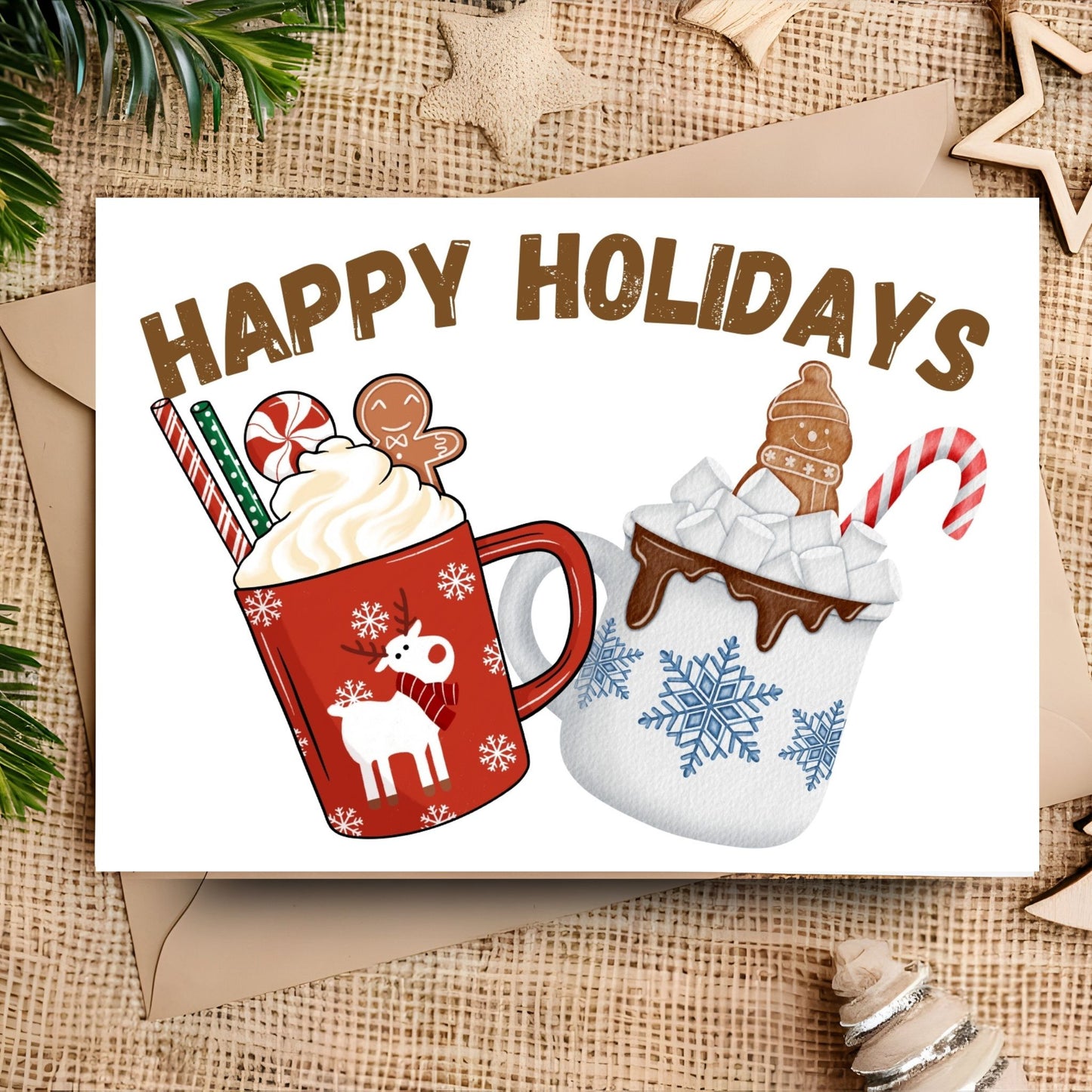 Printable "Happy Holidays" greeting card 7x5 inches