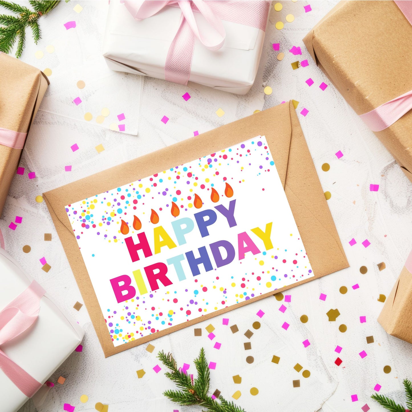 Printable Happy Birthday Multi Color Letters card 7x5 inch