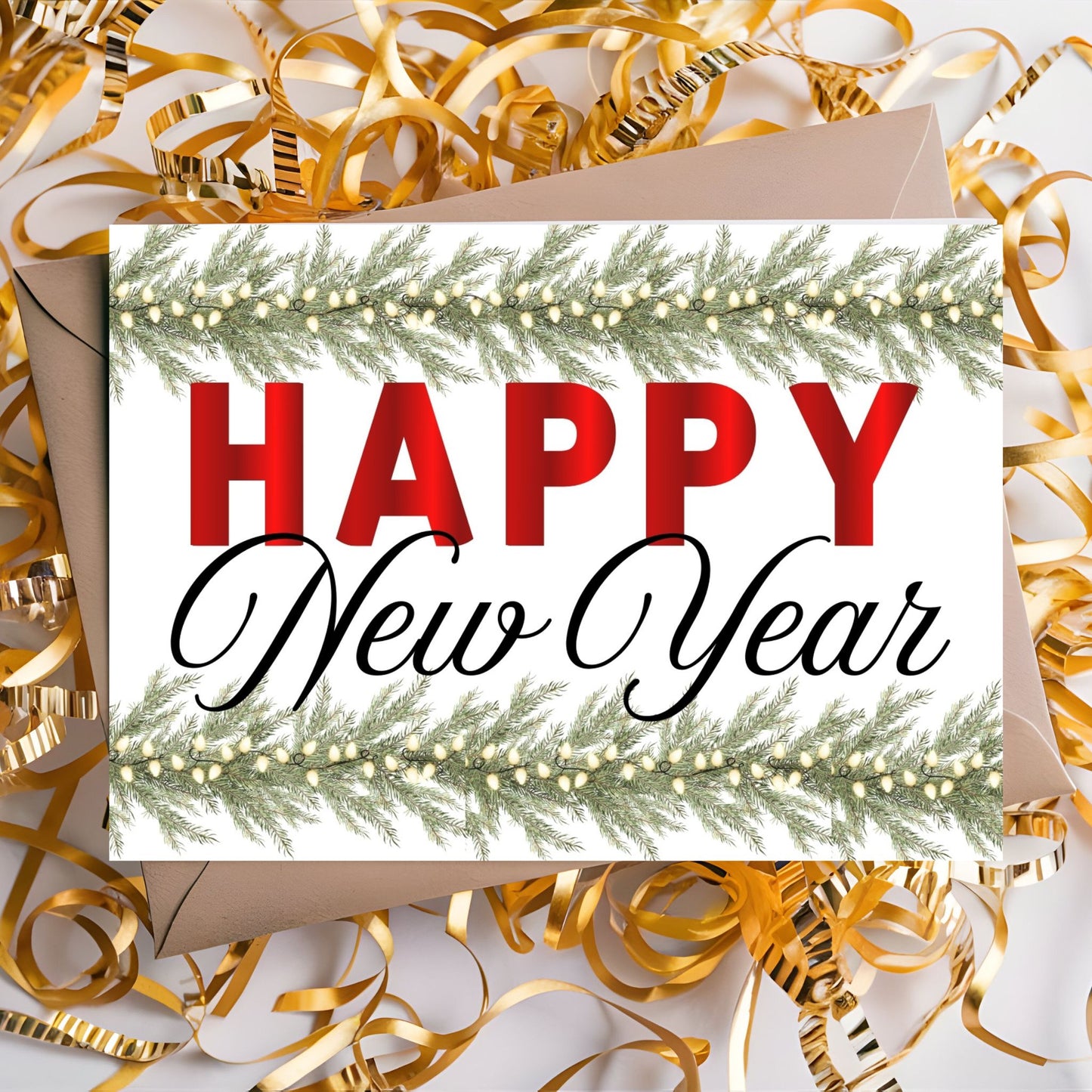 Printable "Happy New Year" greeting card 7x5 inches