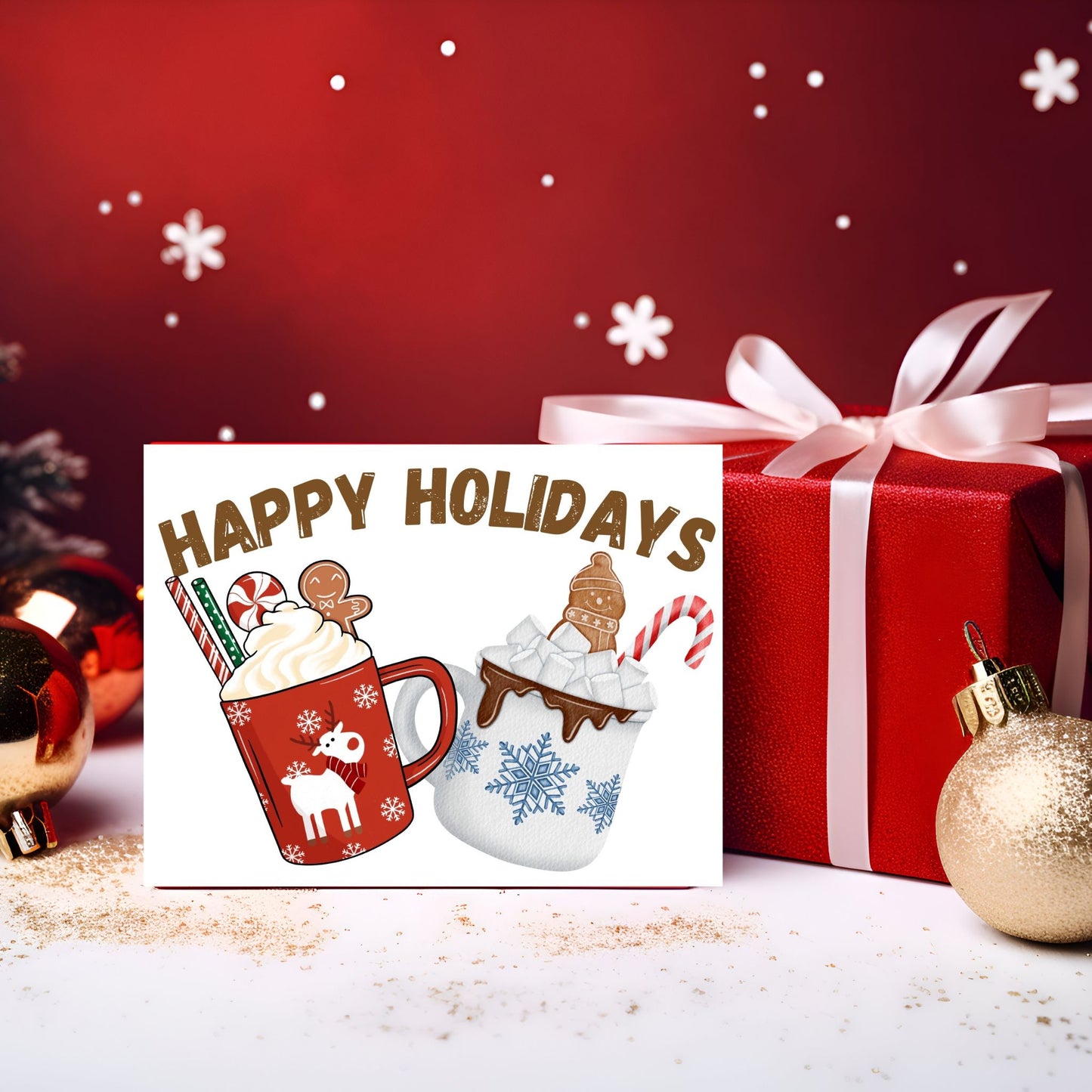 Printable "Happy Holidays" greeting card 7x5 inches