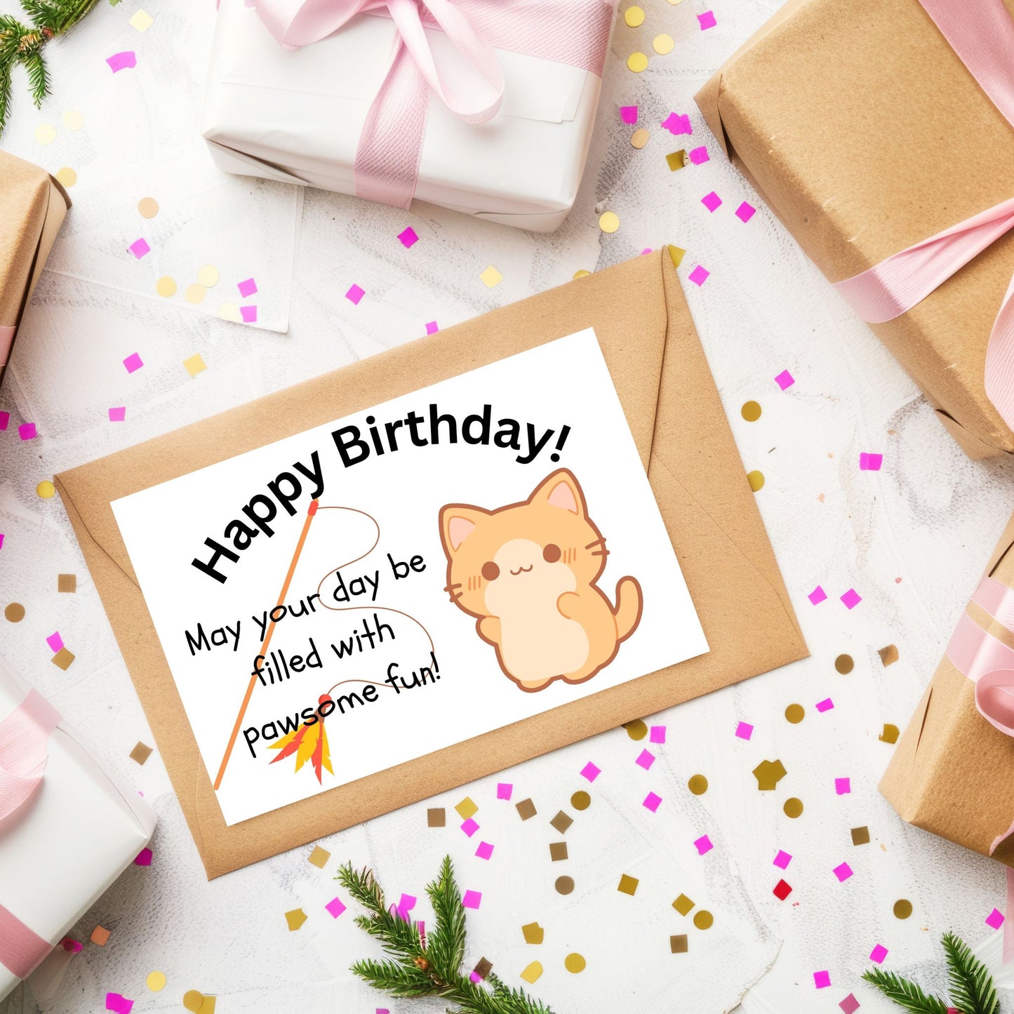 Printable "May Your Day Be Filled With Paw-some Fun" Birthday card 7x5 inch