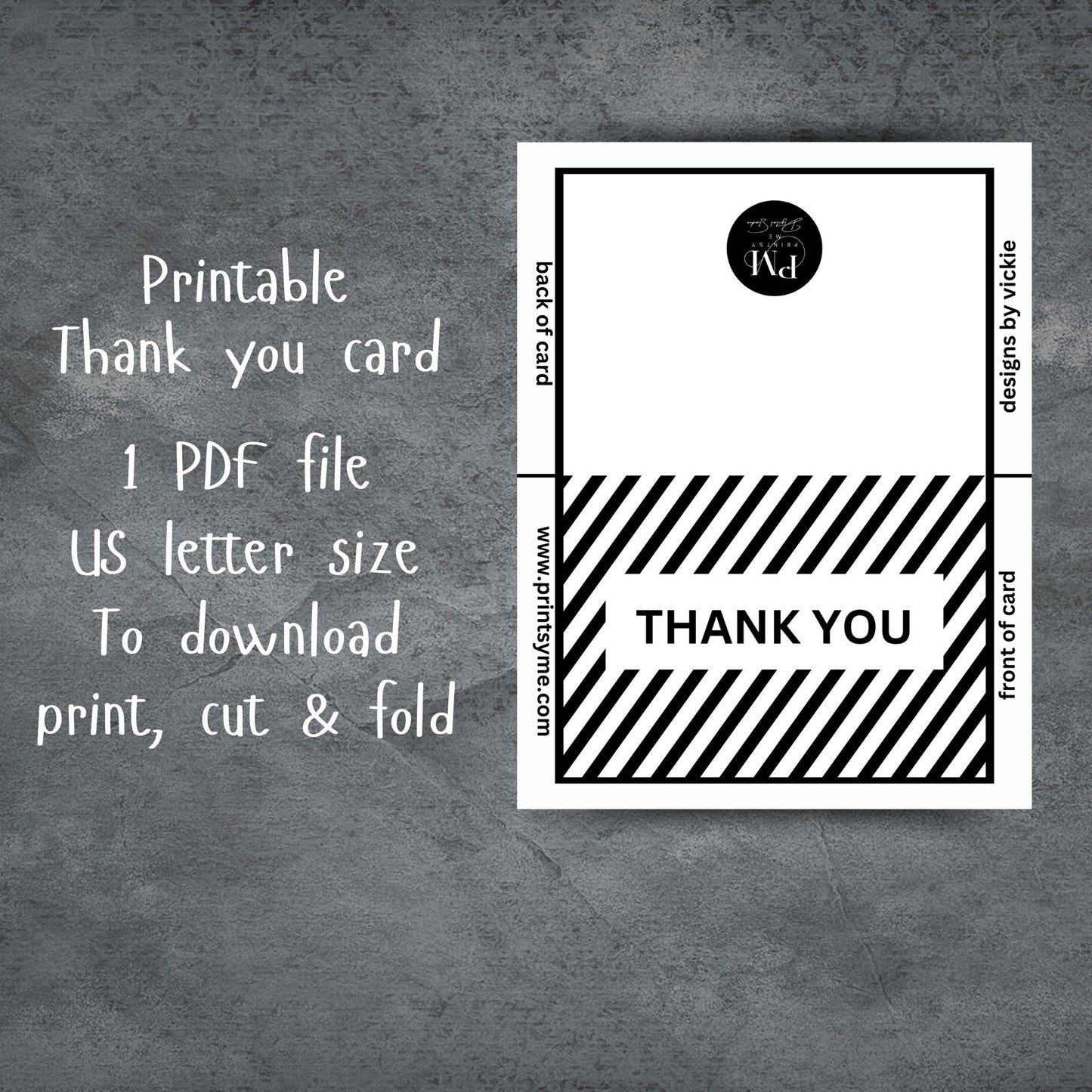 Printable Thank You greeting card 7x5 inch (Stripes)