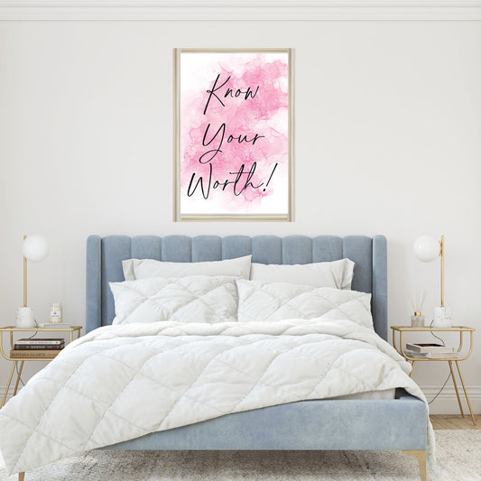 Digital Wall Art-Know your worth pink- instant download