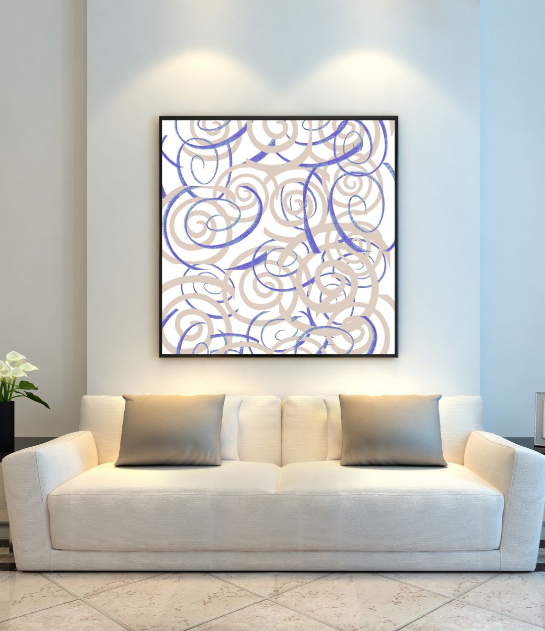 Digital Wall Art- Blue and Tan swirls- instant download