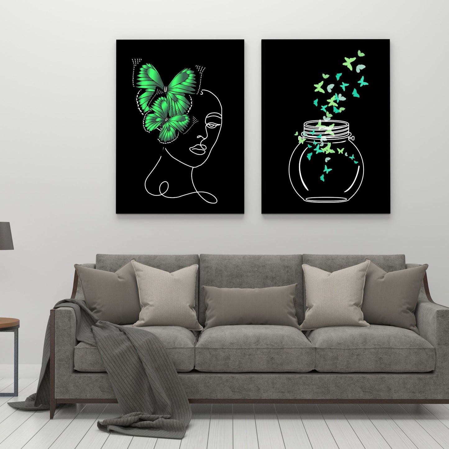 Digital Wall Art- Face with green butterflies bbg....instant download