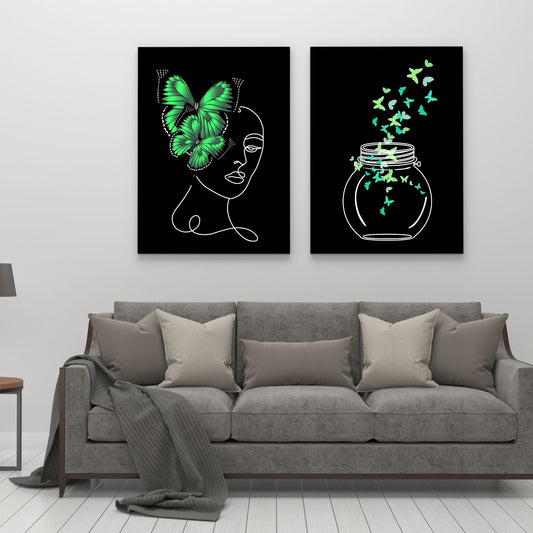 Digital Wall Art- Face with green butterflies bbg....instant download