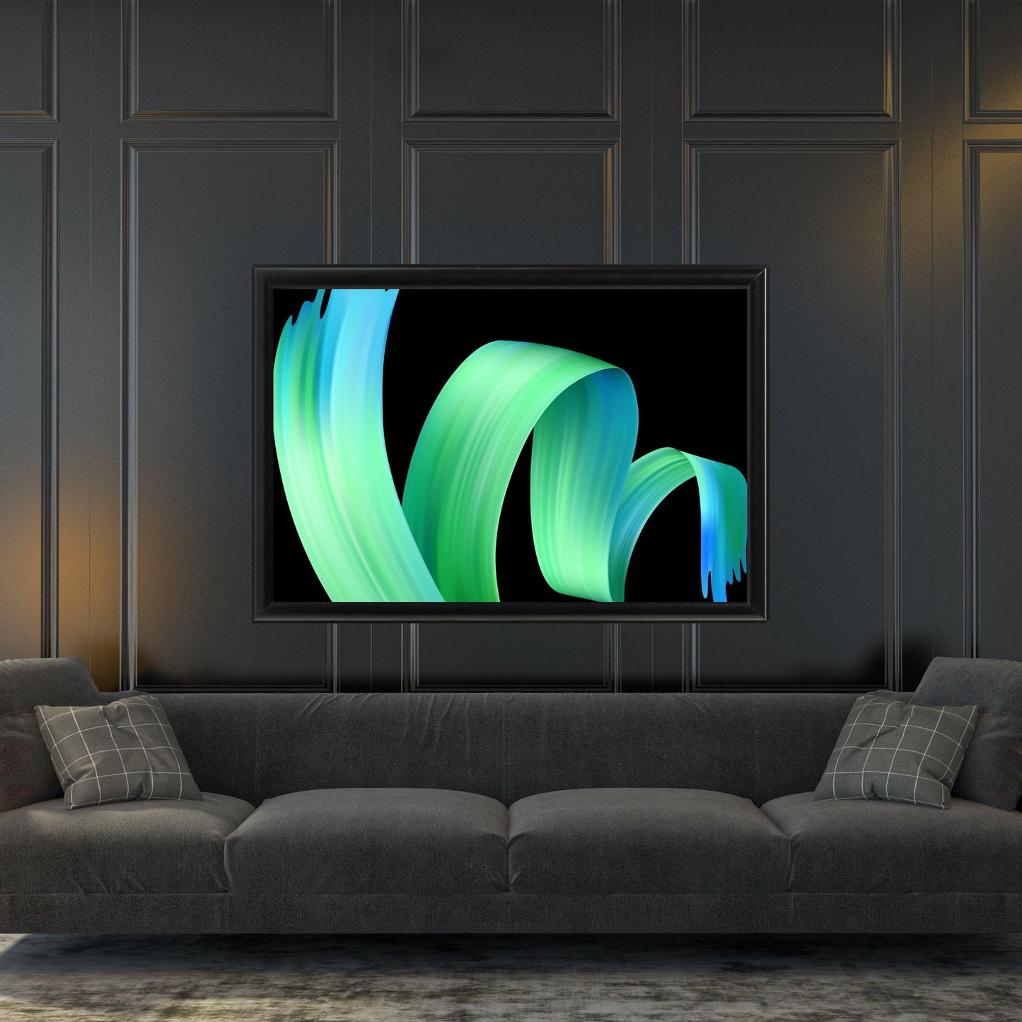 Digital Wall Art- Mint green ribbon on black-instant download