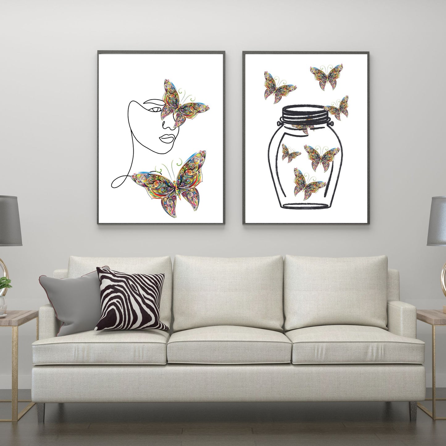 Digital Wall Art-Face w/ Paisley butterfly and jar- instant download