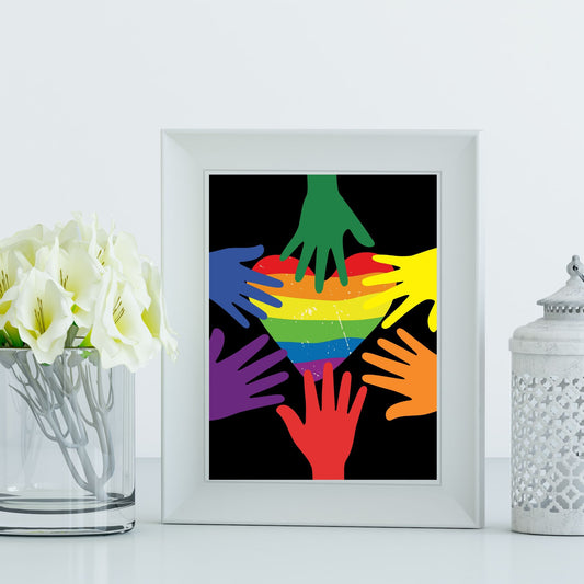 Digital Wall Art-Rainbow hands on heart- instant download