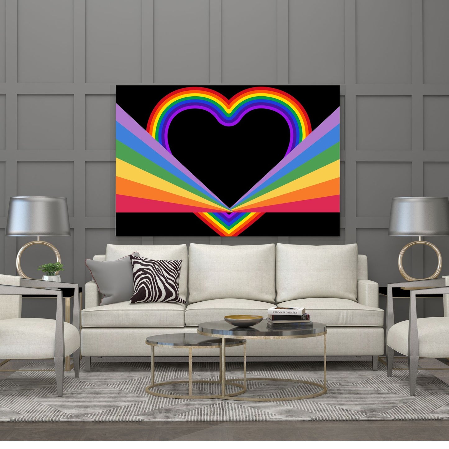 Digital Wall Art-Rainbow open heart- instant download