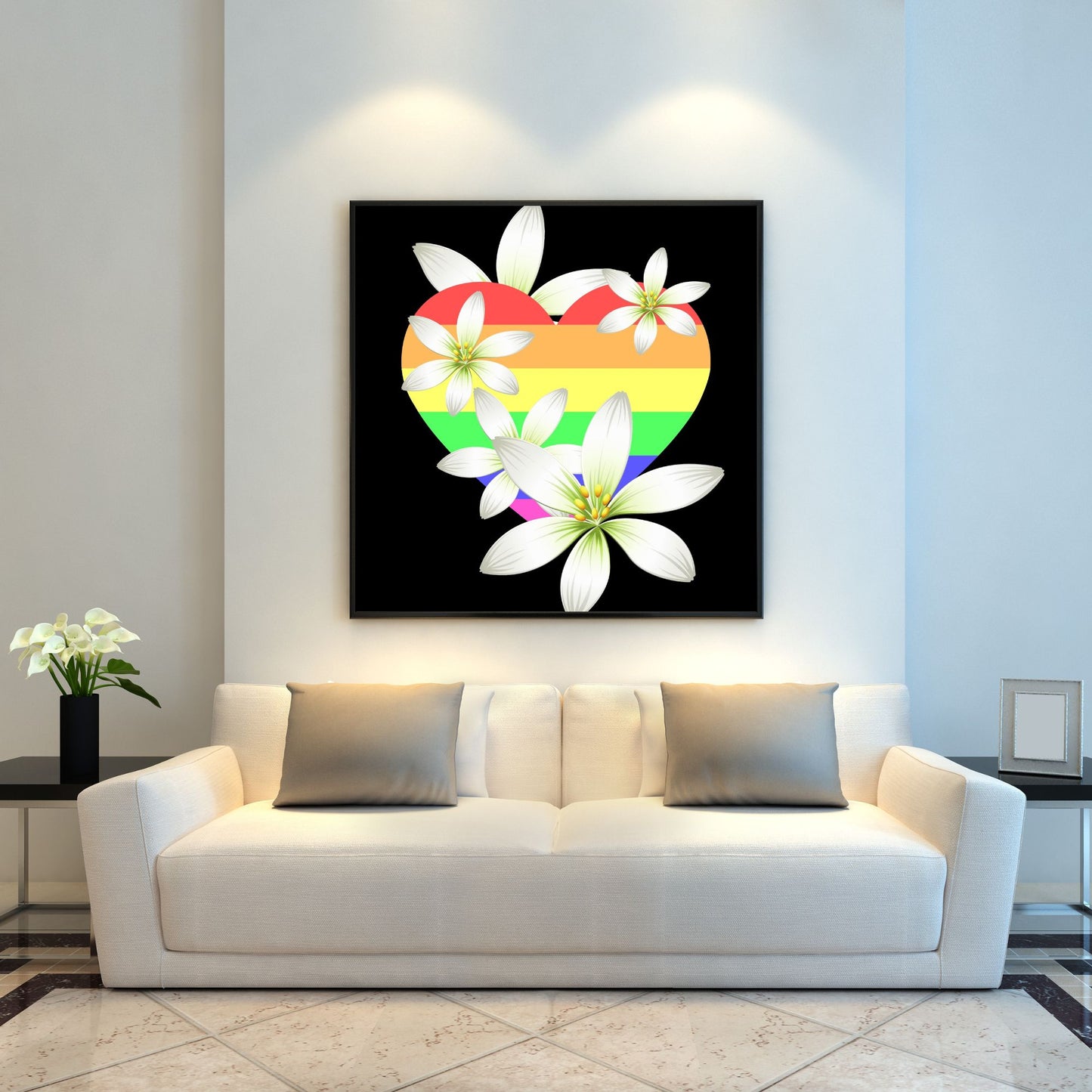 Digital Wall Art-Rainbow heart with flowers- instant download