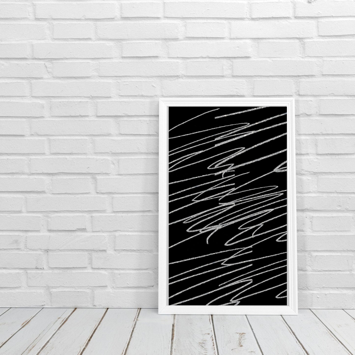 Digital Wall Art-Silver scribble abstract- instant download